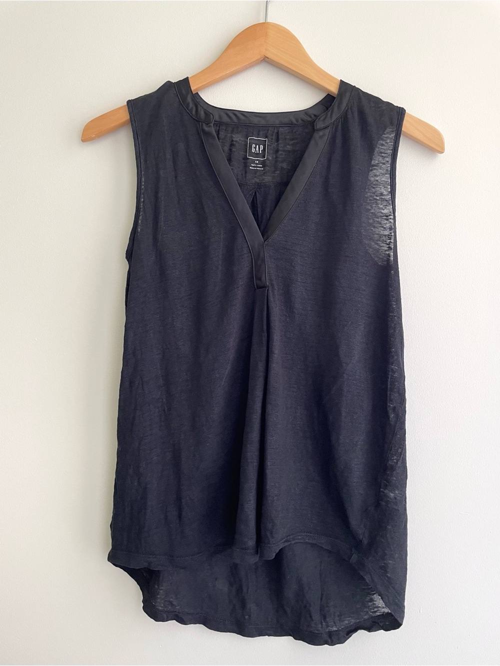 GAP 100% Linen Casual Black Sleeveless V-Neck Lightweight Tunic